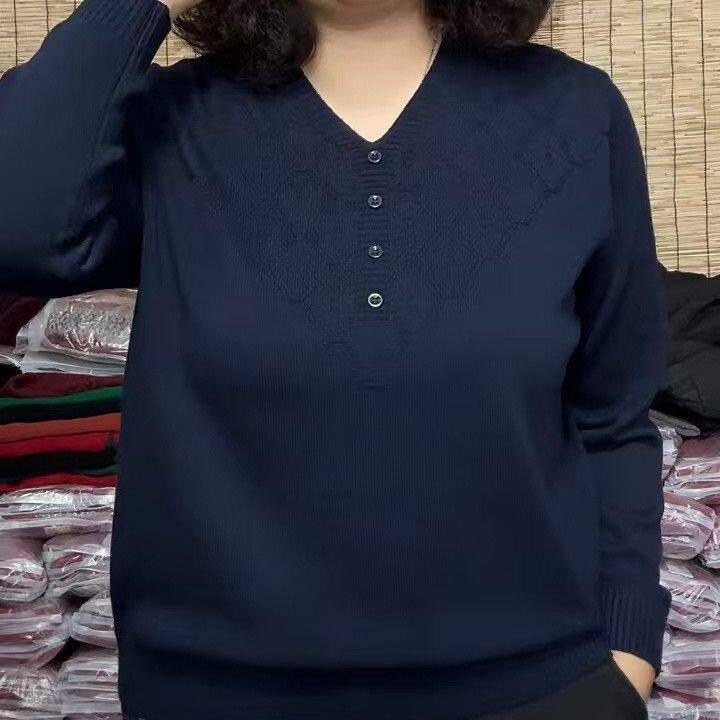 新款毛衣妈妈宽松大码针织纯色上衣洋气时尚肚子打底常规款针织衫