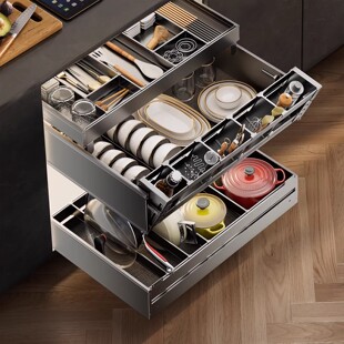 厨房橱柜碗篮抽屉式双层碗碟抽碗柜随意抽中抽百隆轨道倾易抽拉篮