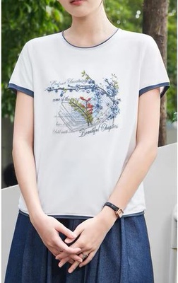 花の茵莫代尔短袖T恤女重工刺绣宽松遮肚妈妈装新款夏季半袖上衣