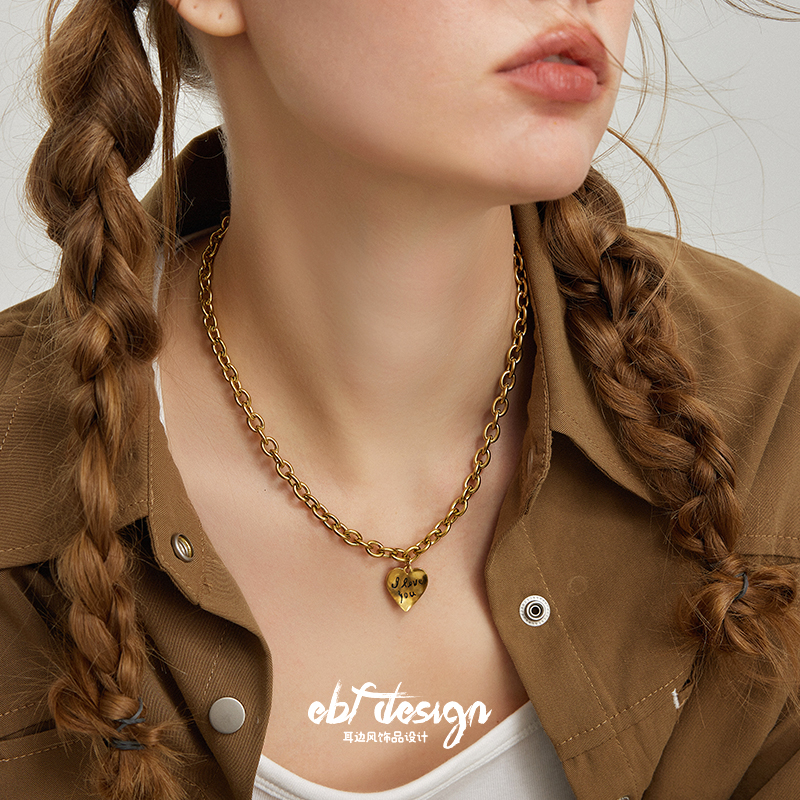 耳边风爱心英文字母粗链条项链