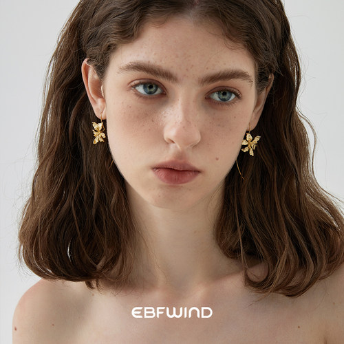 EBFWIND 花枝剪影 宫廷风复古轻奢高级感优雅立体鸢尾花耳钩耳环