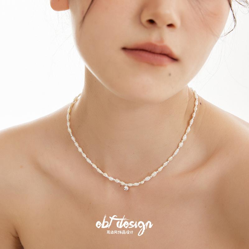 耳边风 北恋月晚 原创法式高级感天然巴洛克米珠圆球S925银项链