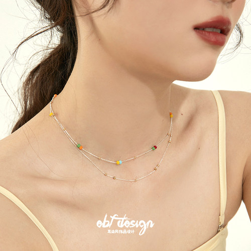 EBF彩虹甜豆小巧圆珠S925银项链