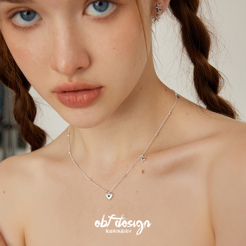 耳边风星晴通体纯银爱心星星项链