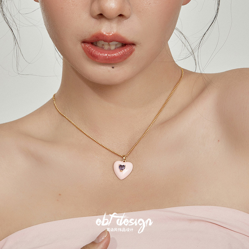 耳边风 海派甜心 粉色爱心搭配t恤项链女潮酷辣妹甜酷风夏季高级