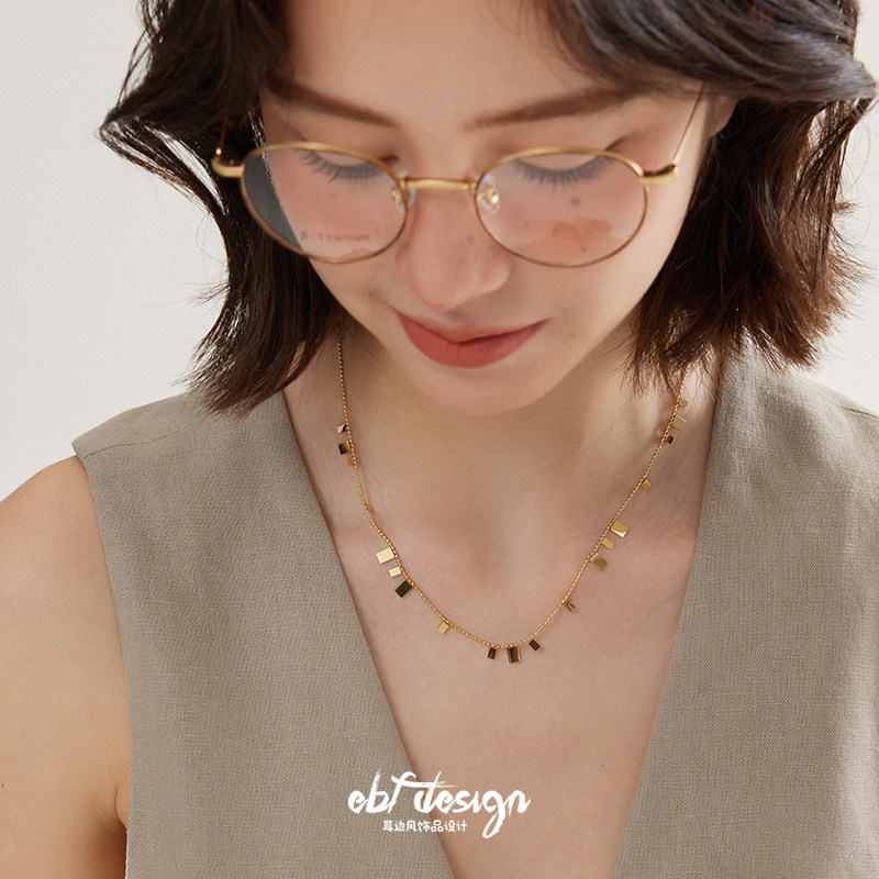 EBFWIND节奏方块 精致简约超闪小方块高级感日常通勤百搭钛钢项链