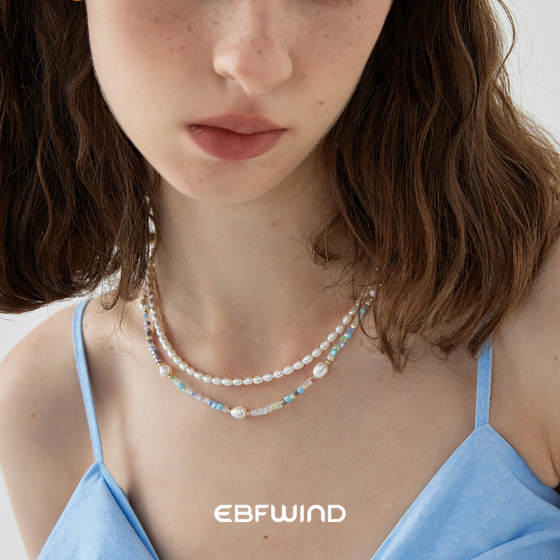 EBFWIND海盐礁石 不规则重工设计感春夏叠戴巴洛克珍珠项链锁骨链