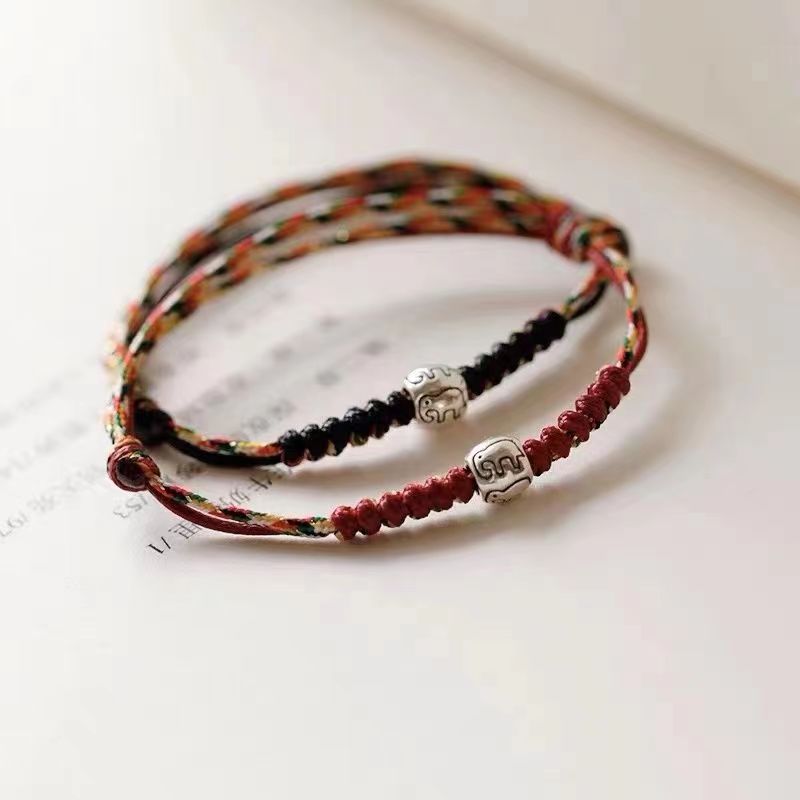 吉象可调节925纯银转运好运手链脚链五彩绳男女情侣编织礼物手绳