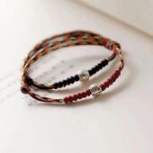 吉象可调节925纯银转运好运手链脚链五彩绳男女情侣编织礼物手绳