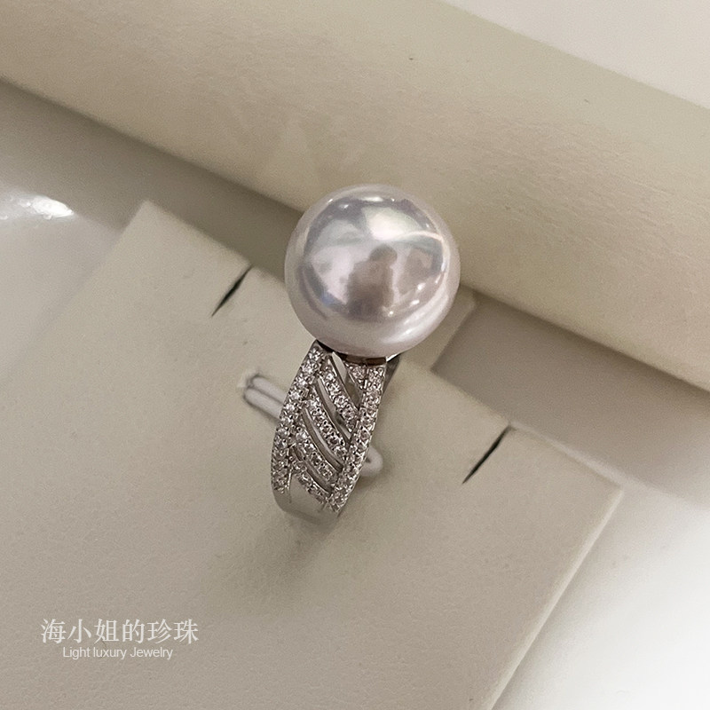 海小姐珍珠一眼就爱上的大白珠戒指精工高级感极光爱迪生珍珠指环