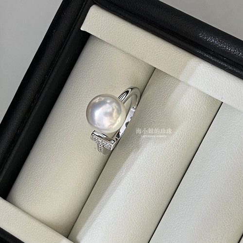 海小姐珍珠 精工纯银T字款天然淡水珍珠戒指 时尚洋气指环女礼物