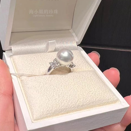 海小姐珍珠 M家四叶草天然极光爱迪生淡水珍珠戒指女纯银简约指环