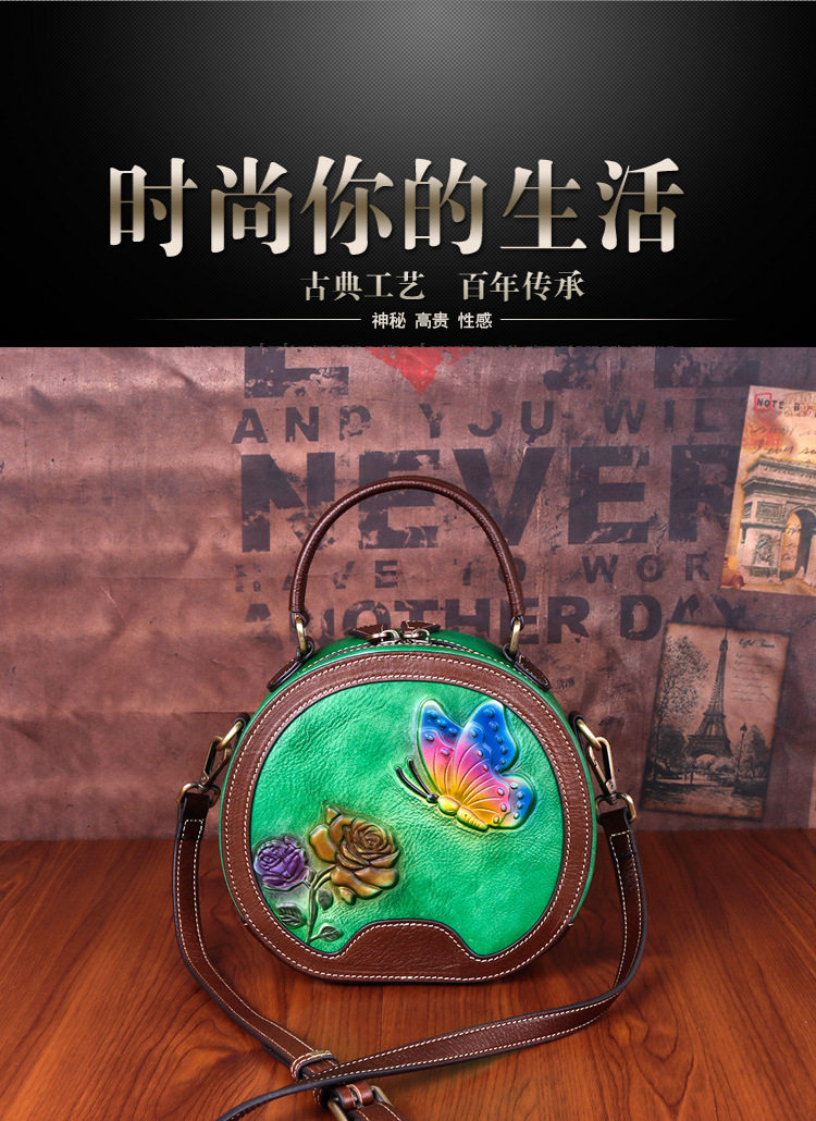 复古头层牛皮手工擦色单肩斜挎包