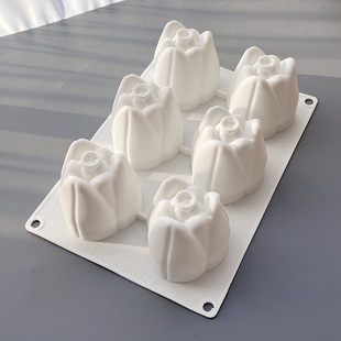6连郁金香甜点慕斯硅胶模具 食品级硅胶玫瑰花苞花蕾蛋糕烘焙工具