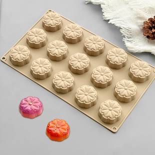 15连中式花蕊硅胶慕斯模具 立体印花花形蛋糕模具 硅胶烘焙工具