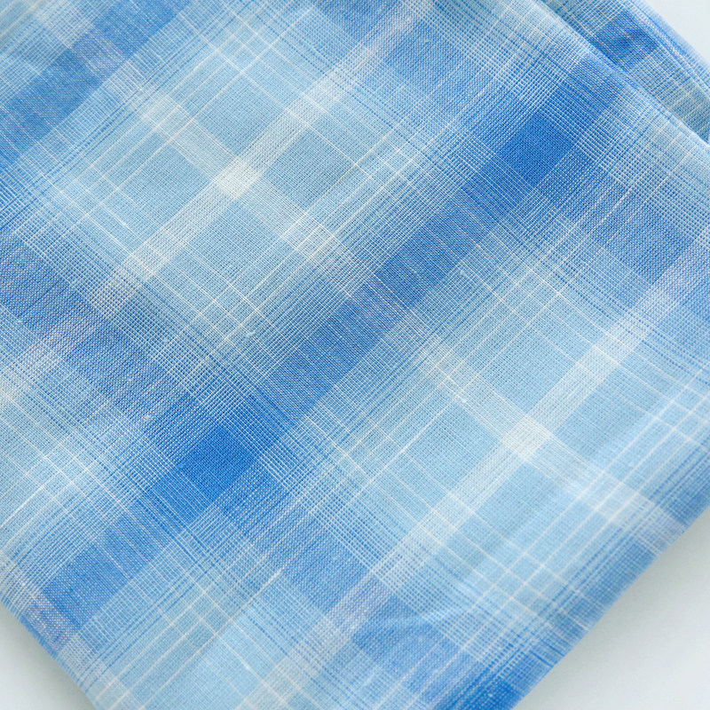 布悟高端夏季蓝色纯亚麻格子色织布料连衣裙裤子衬衫服装衣服面料