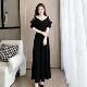 气质显瘦宴会连衣裙晚装 晚礼服修身 女 短袖 高级感黑色简约V领长款