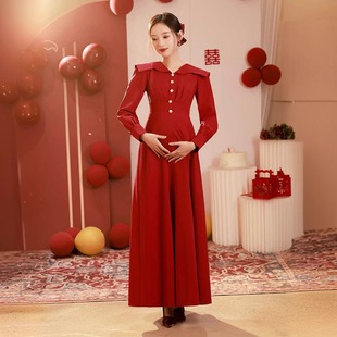 孕妇新装敬酒服新娘高级感红色结婚订婚连衣裙回门礼服平时可穿女