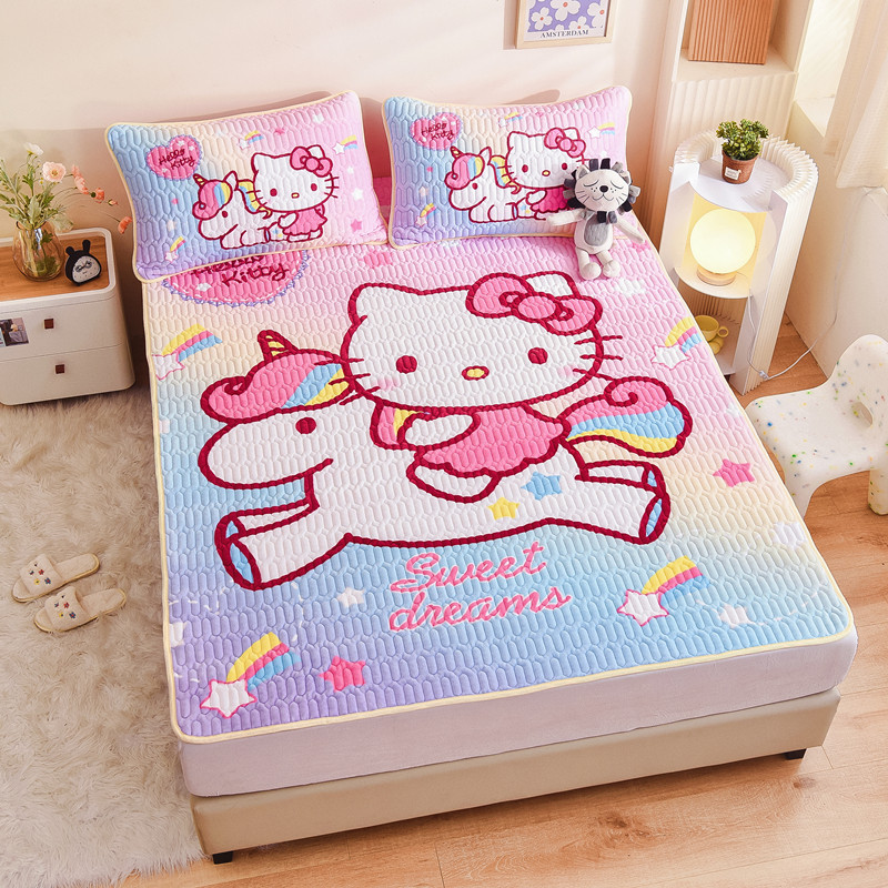 Hellokitty加厚牛奶绒床盖榻榻米珊瑚绒夹棉床单儿童保暖防滑床垫
