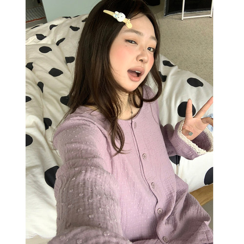 甜美蕾丝花边双层棉纱睡衣女款