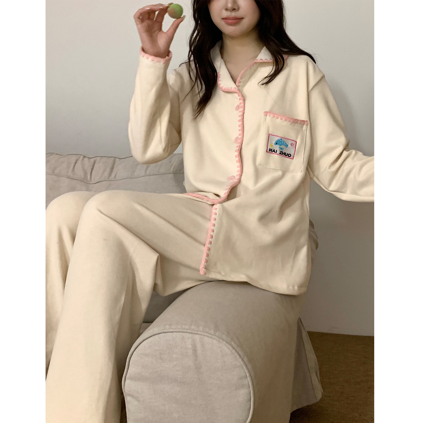 韩版简约磨毛德绒睡衣女款秋冬季