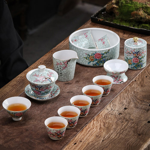 珐琅彩三才盖碗茶具套装
