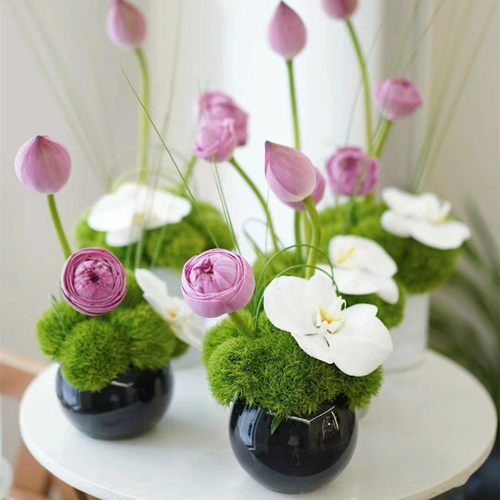 无黑色圆球玻璃花瓶商务插花瓶