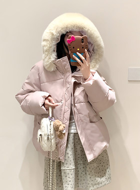 羽绒棉服女大毛领加厚学生面包服