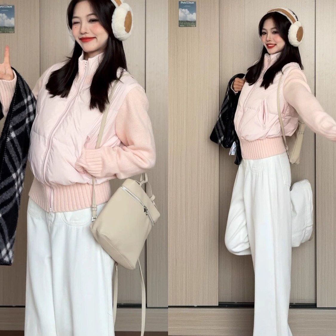 超好看针织袖拼接假两件棉衣短款显瘦棉服外套立领保暖冬季外套女