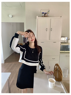 秋季黑色连衣裙女2023新款气质女神范收腰显瘦假两件卫衣裙子休闲