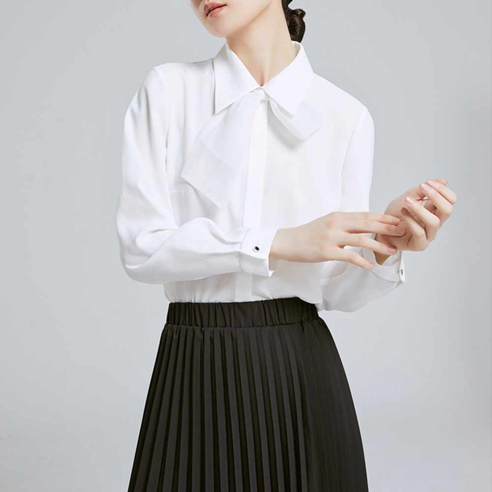 通勤白色蝴蝶结长袖衬衫