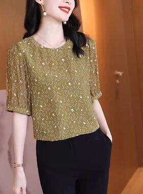 直筒型百搭套头短袖衬衫女