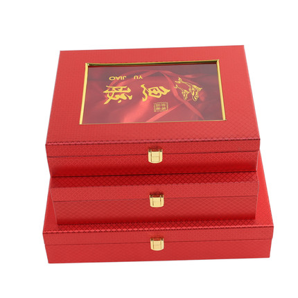 红色格纹鱼胶礼盒包装盒250克500克长方开窗花胶礼品盒木盒空盒子