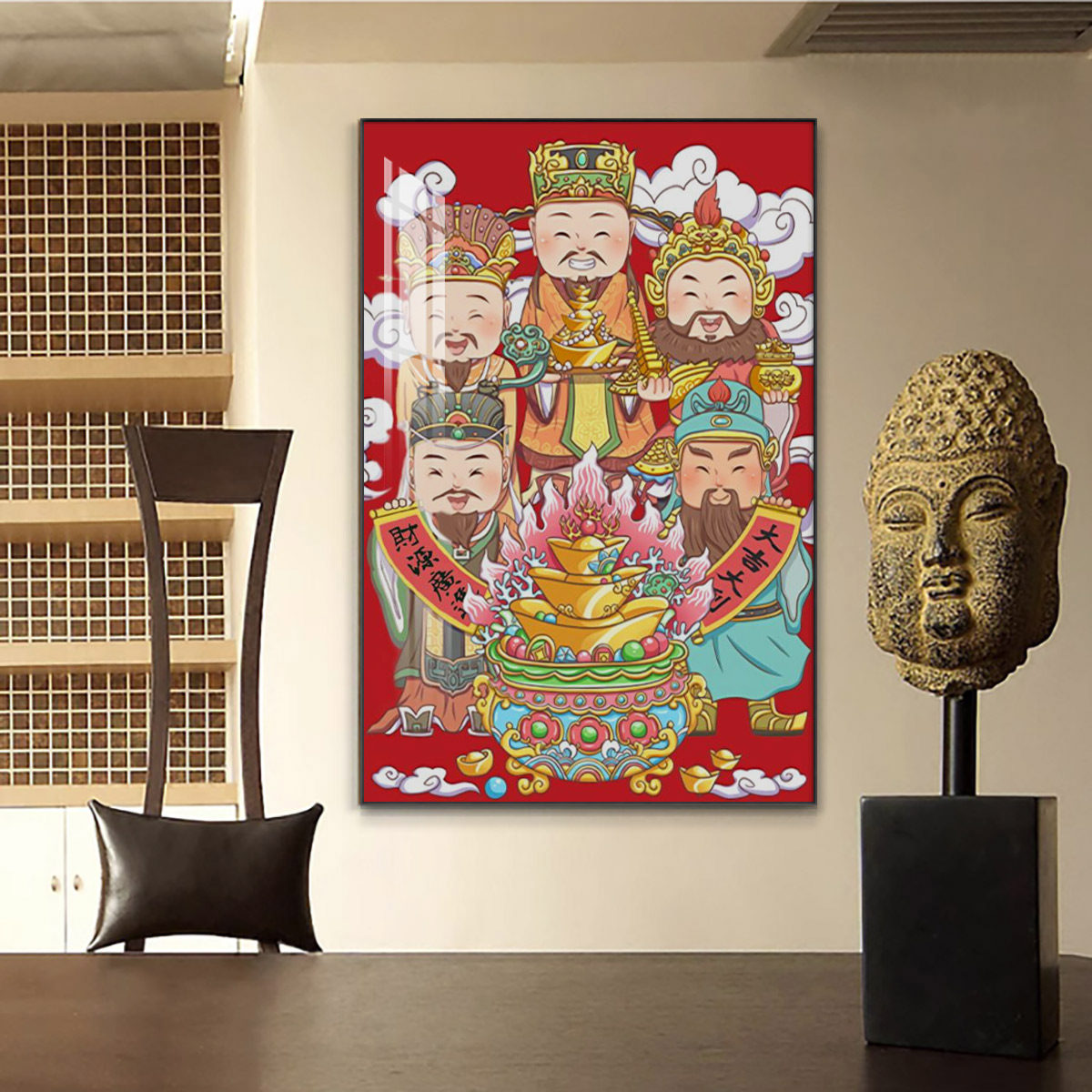 五路财神爷喜庆好寓意装饰画新年国潮镇宅桌面摆件客厅墙面挂画