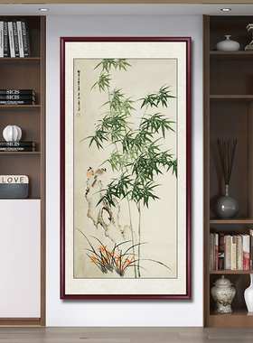 竹报平安玄关装饰画竹子挂画新中式竖版入户走廊尽头壁画水墨国画