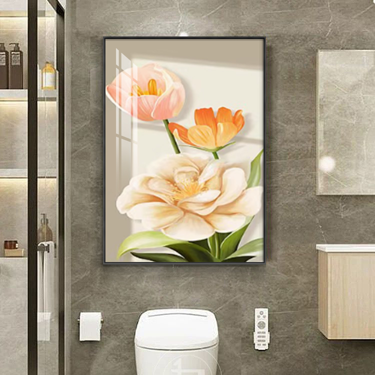 植物花卉卫生间防水装饰画浴室厕所晶瓷壁画酒店洗手间遮丑挂画图片