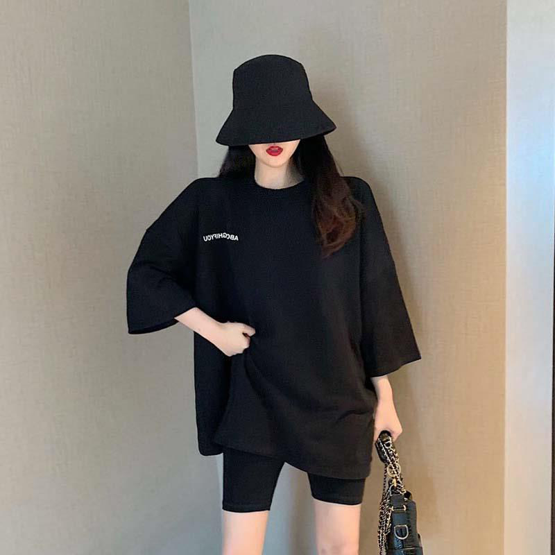 출산복 여름 얇은 레터톱 반팔반바지 레깅스 아우터 멋쟁이 여름원피스 트렌디맘 투피스 세트