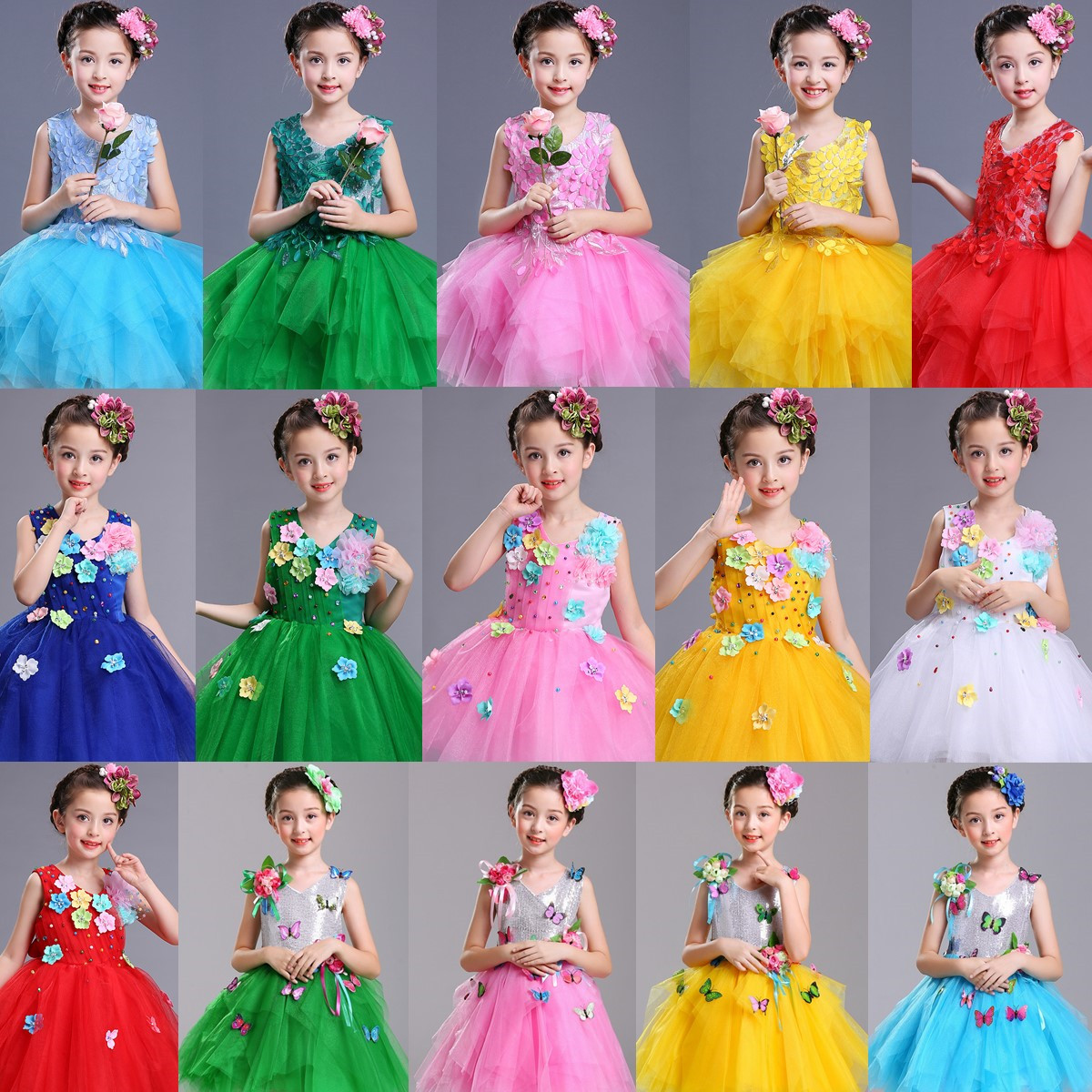 六一儿童演出服小学生蓬蓬裙花仙子纱裙少儿舞蹈表演服女童公主裙