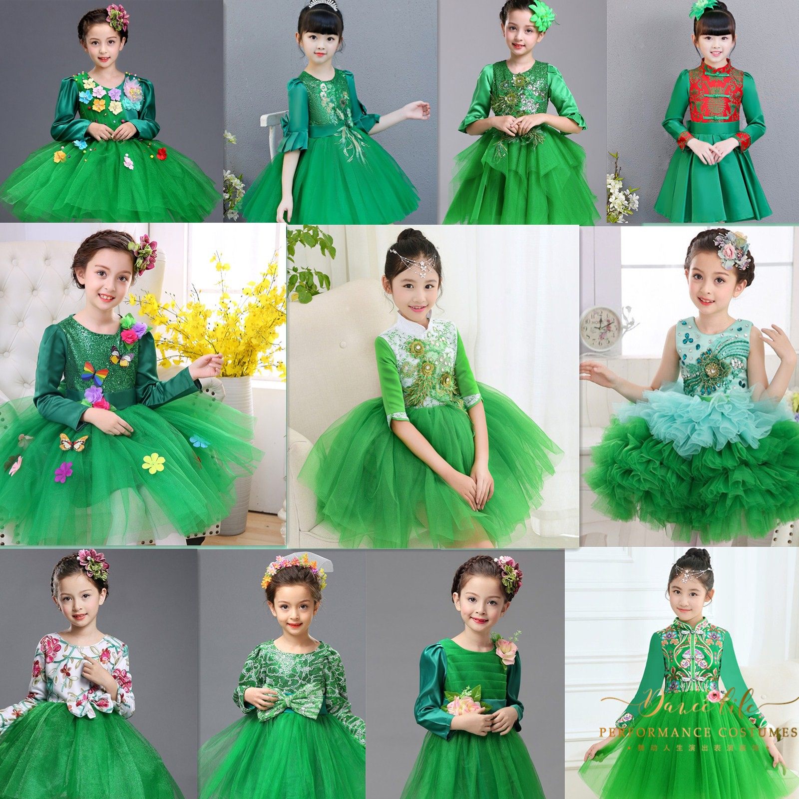 小草演出服儿童公主裙女童蓬蓬纱裙长袖茉莉花大合唱舞蹈春晓绿色,童装/婴儿装/亲子装,儿童演出服,淘宝优惠券,粉丝福利购,淘宝优惠卷