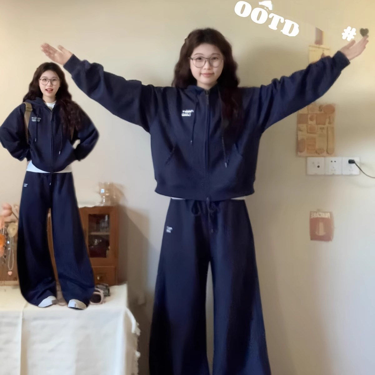 高级感休闲运动套装早春学生慵懒风日常穿搭开衫卫衣阔腿裤两件套