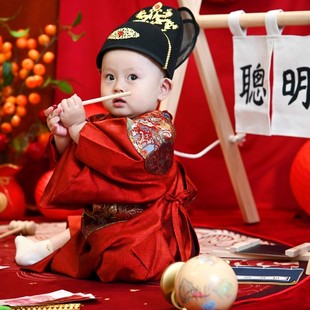 周岁礼服男宝宝春夏唐装中式男童一岁抓周生日宴汉服龙袍大褂旗袍