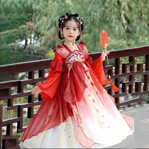 中秋女童汉服春秋中国风新款儿童装超仙古装春款女孩古风唐装裙子 - 封面