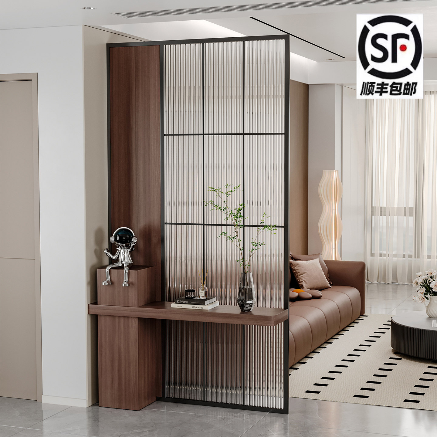 进门格栅置物架长虹玻璃屏风隔断客厅简约现代玄关家用卧室遮挡