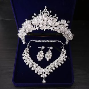 皇冠耳环头饰三件套手工新娘婚纱礼服公主女王大气王冠 2026新款