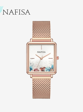 NAFISA小众手表名牌正品高级感石英表女方形简约气质轻奢ins风