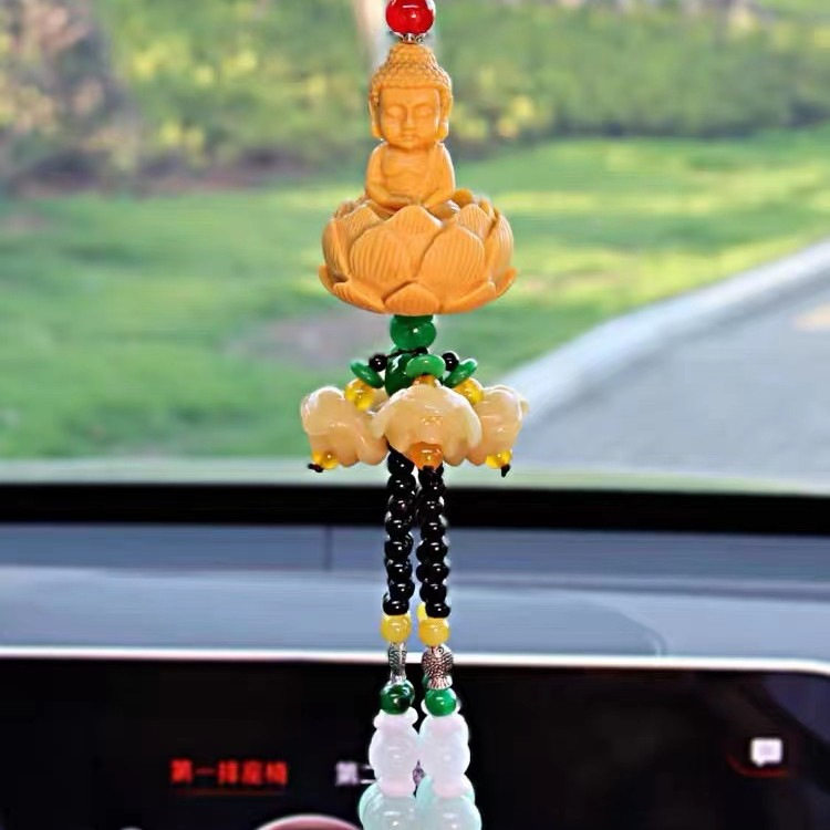 汽车挂件莲花观音佛保平安车内吊坠摆件高档车载后视镜平