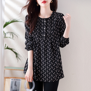 九月墨陌胖mm宽松遮肚子上衣大码女装秋装2023新款中长款碎花衬衫