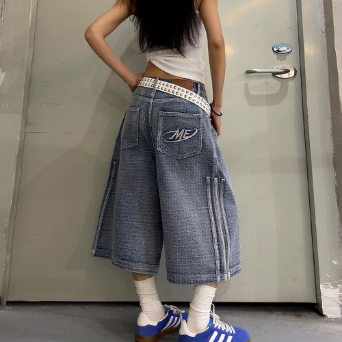 夏季女款牛仔阔腿七分裤显瘦