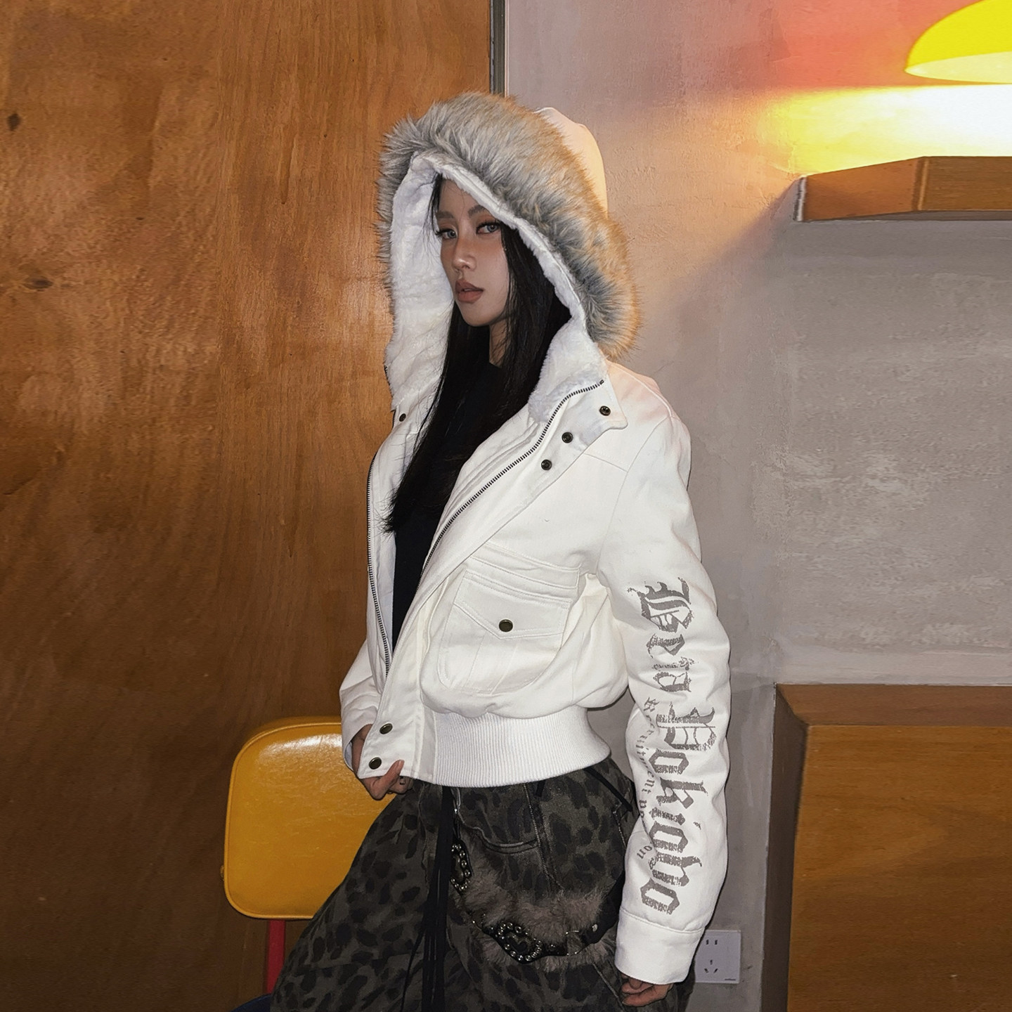 DoubleD哥特风印花毛领连帽加绒棉衣外套女冬季修身短款夹克棉服,女装/女士精品,棉衣/棉服,淘宝优惠券,粉丝福利购,淘宝优惠卷