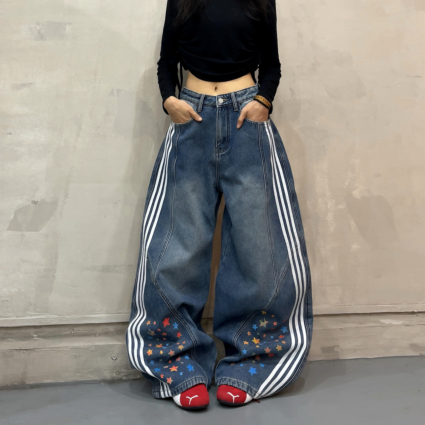 2025新款女美式高街风牛仔裤